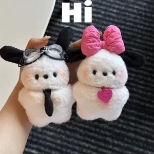 Móc khoá gấu bông chó Pochacco phi công- kèm kính và cà vạt cute JUNNEW